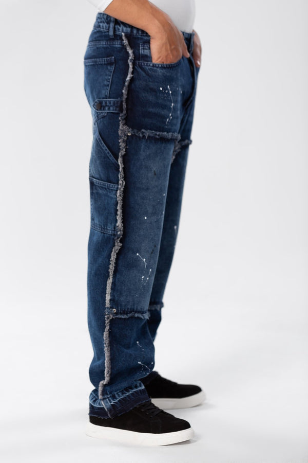 Men's Cargo Jeans Pants With A Modern Print And Cut
