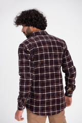 Men's Checked Regular Fit Front Pockets Padded Fur Soft Wool Shirt
