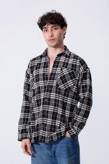 Men's Oversized Checked Shirt With Front Pocket And Long Sleeves