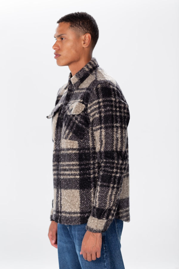 Men's Checked Wool Shirt With Long Sleeves And Pockets