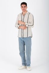 Mens Long Sleeves Striped Slim Fit Shirt With Button Front
