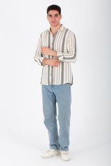 Mens Long Sleeves Striped Slim Fit Shirt With Button Front
