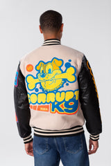 Men's Varsity Baseball Jacket In Leather and Melton Beige