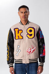 Men's Varsity Baseball Jacket In Leather and Melton Beige