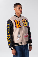 Men's Varsity Baseball Jacket In Leather and Melton Beige