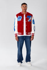 Men's Tomato Baseball Varsity Jacket With Stripes In White