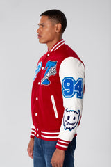 Men's Tomato Baseball Varsity Jacket With Stripes In White