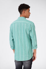 Men's Long Sleeve Slim Fit Striped Shirt With Front Pocket