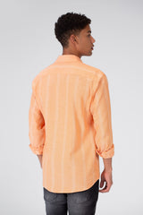 Men's Long Sleeve Slim Fit Striped Shirt With Front Pocket
