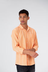 Men's Long Sleeve Slim Fit Striped Shirt With Front Pocket