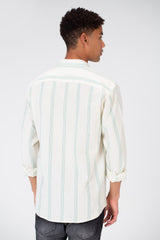 Men's Long Sleeve Slim Fit Striped Shirt With Front Pocket