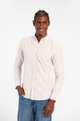 قميص رجالي مخطط بأكمام طويلة سليم فيت مع أزرار أمامية