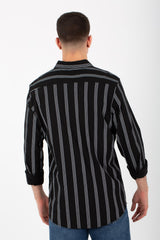 Mens Striped Slim Fit Poplin Shirt With Long Sleeves And Collar