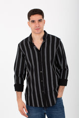 Mens Striped Slim Fit Poplin Shirt With Long Sleeves And Collar