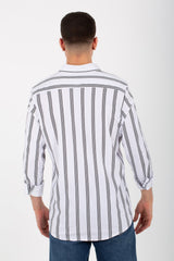 Mens Striped Slim Fit Poplin Shirt With Long Sleeves And Collar