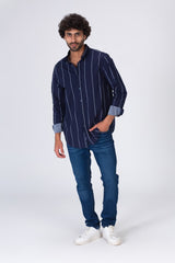 Mens Classic Striped Regular Fit Shirt With Collar And Long Sleeves