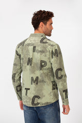 Men's Long Sleeved Letter Print Casual Shirt With Front Pocket