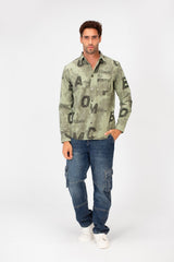 Men's Long Sleeved Letter Print Casual Shirt With Front Pocket