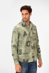 Men's Long Sleeved Letter Print Casual Shirt With Front Pocket