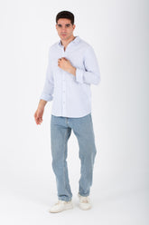 Mens Striped Long Sleeves Shirt With Button Front And Collar