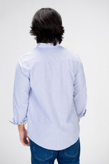Men's Striped Shirt With Long Sleeves And Front Pocket Poplin Material