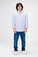 Men's Striped Shirt With Long Sleeves And Front Pocket Poplin Material
