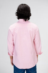 Men's Striped Shirt With Long Sleeves And Front Pocket Poplin Material