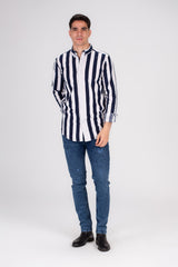 Men's Regular Fit Cotton Long Sleeves Striped Shirt Perfect For Casual Outings