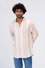 قميص رجالي مخطط بأكمام طويلة من القطن مناسب للاستخدام اليومي