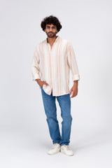 قميص رجالي مخطط بأكمام طويلة من القطن مناسب للاستخدام اليومي