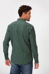Men's Slim Fit Striped Long Sleeves Linen Shirt In Basic Modern Colors