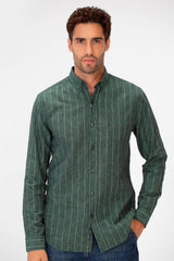 Men's Slim Fit Striped Long Sleeves Linen Shirt In Basic Modern Colors