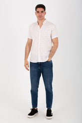 قميص رجالي من بوبلين بنقشة منقط بأكمام نصفية وياقة