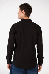 قميص رجالي أساسي من الكتان بأكمام طويلة بقصة Slim Fit