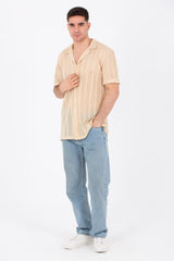 Mens Slim Fit See Through Trico Shirt Short Sleeve Button Front