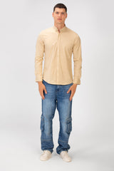 Men's Basic Slim Fit Gabardine Lycra Shirt with Long Sleeves and Full Buttons