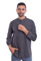 قميص رجالي بقصة عادية مصنوع من قطن ناعم بأكمام طويلة وياقة نصفية