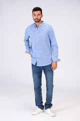 قميص رجالي أساسي Slim Fit كتان بأكمام طويلة وأزرار من الأمام