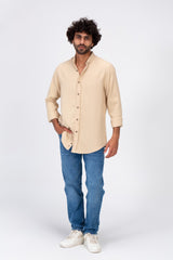 قميص رجالي أساسي بأكمام طويلة وياقة وخامة مريحة للاستخدام اليومي