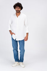 قميص رجالي أساسي بأكمام طويلة وياقة وخامة مريحة للاستخدام اليومي