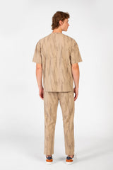 طقم رجالي صيفي كاجوال مطبوع بأكمام