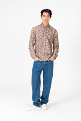 Men's Slim Fit Printed Jakar Long Sleeve Shirt