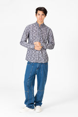 Men's Slim Fit Printed Jakar Long Sleeve Shirt