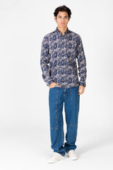 Men's Long Sleeve Slim Fit Jakar Printed Shirt