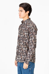 Men's Slim Fit Printed Poplin Long Sleeve Shirt