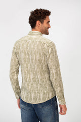 Men's Long Sleeve Slim Fit Jakar Printed Linen Shirt