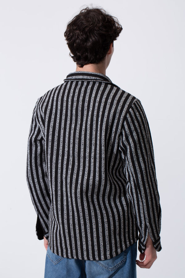 Men's Winter Long Sleeved Regular Fit Striped Shirt With A Full Front Zipper