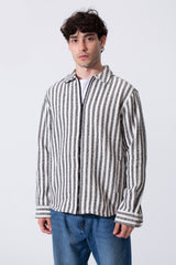 Men's Winter Long Sleeved Regular Fit Striped Shirt With A Full Front Zipper