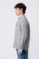 Men's Winter Long Sleeved Regular Fit Striped Shirt With A Full Front Zipper