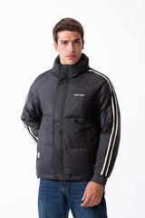 Men's Waterproof Long Stripe Sleeves High Neck Full-Zip Side Pockets Puffer Jacket